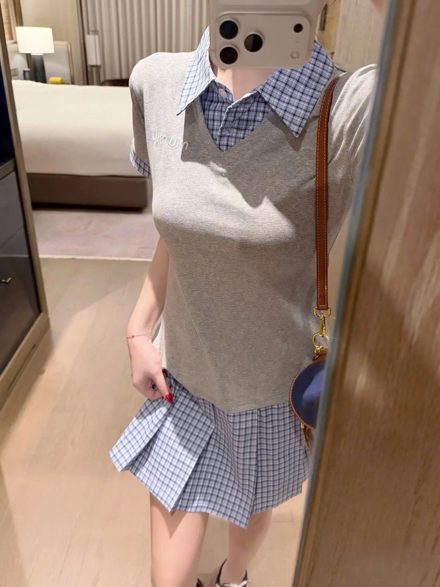 Áo đầm nữ phối cổ sơ mi Miu Miu 11