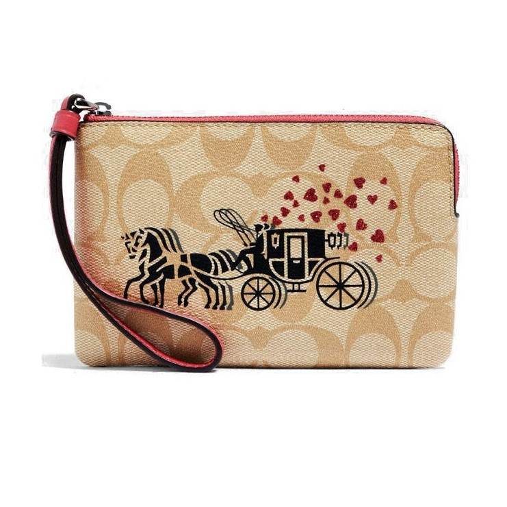 VÍ COACH MỎNG HỌA TIẾT XE NGỰA | CLUTCH COACH CORNER ZIP WRISTLET IN SIGNATURE CANVAS WITH HORSE AND CARRIAGE HEARTS 30