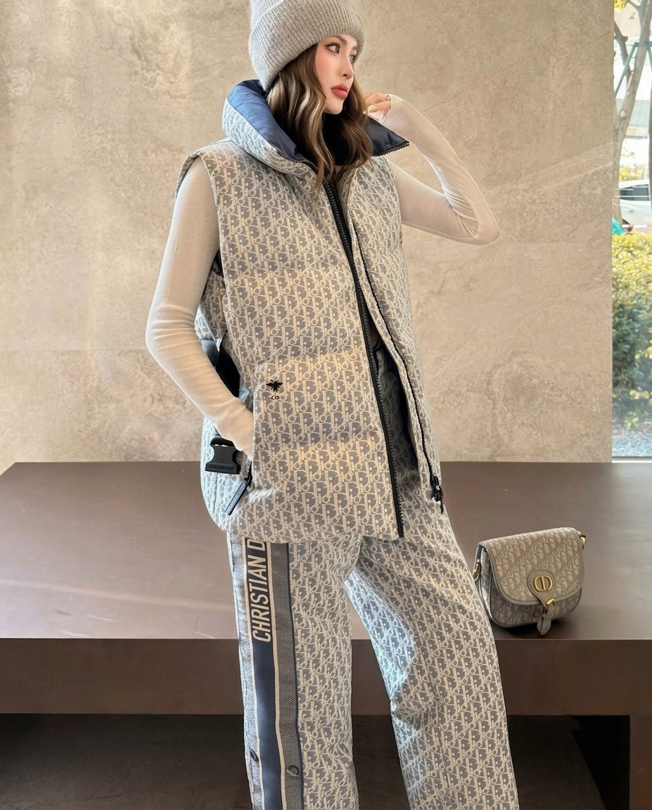 Set áo phao sát nách quần dài họa tiết hãng Dior 8