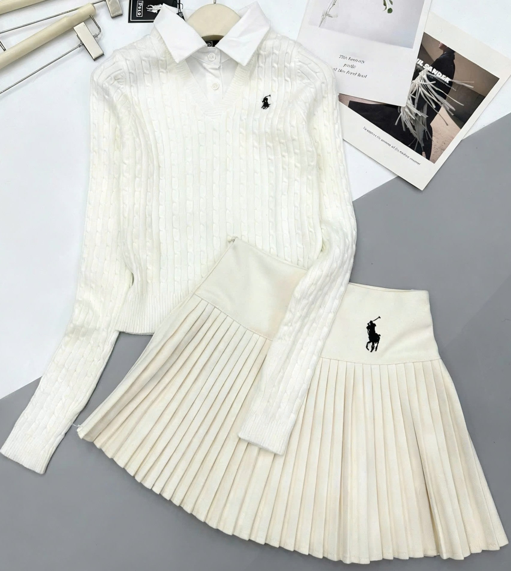 Set áo len váy xếp ly ngắn nữ Polo 4