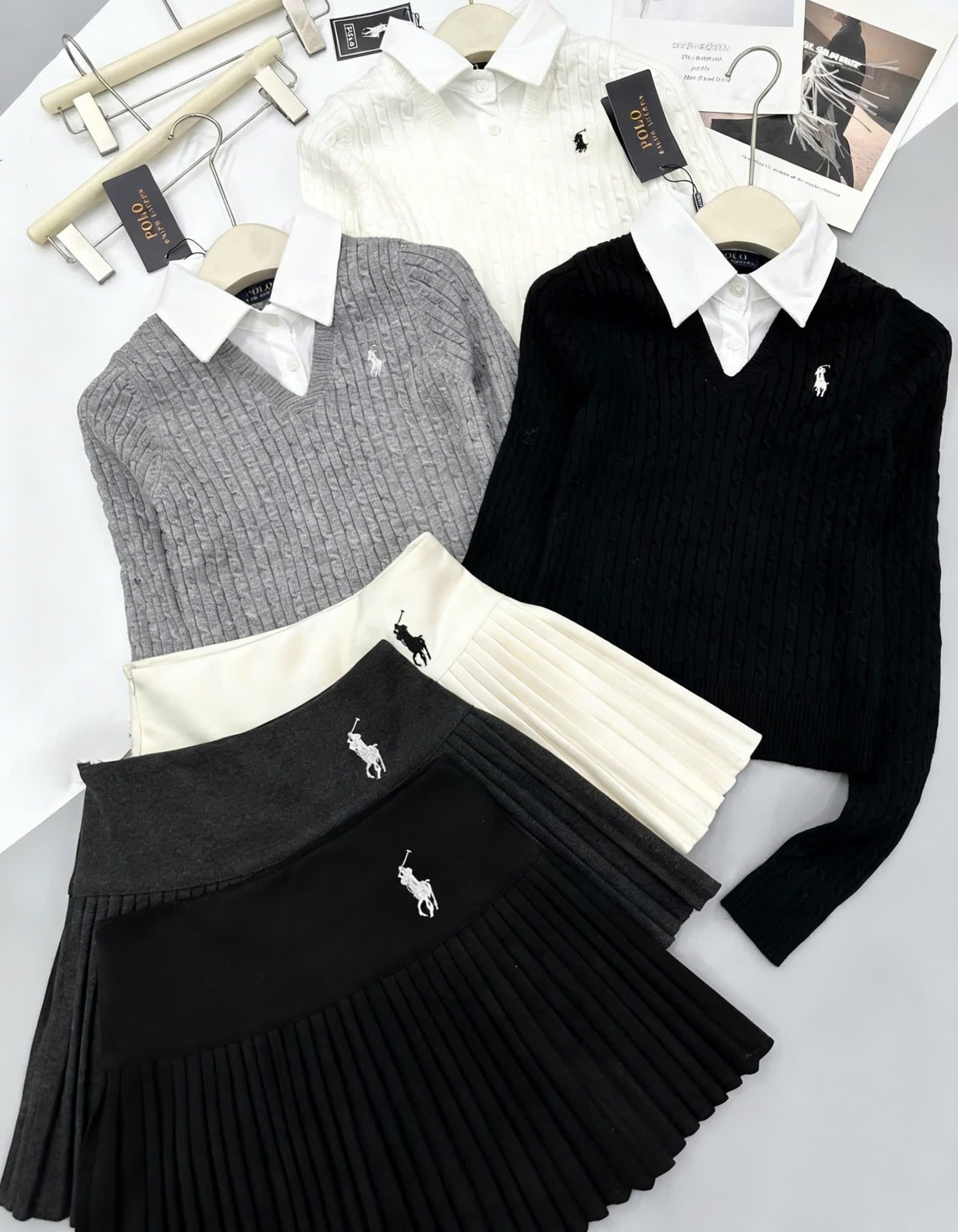 Set áo len váy xếp ly ngắn nữ Polo 8