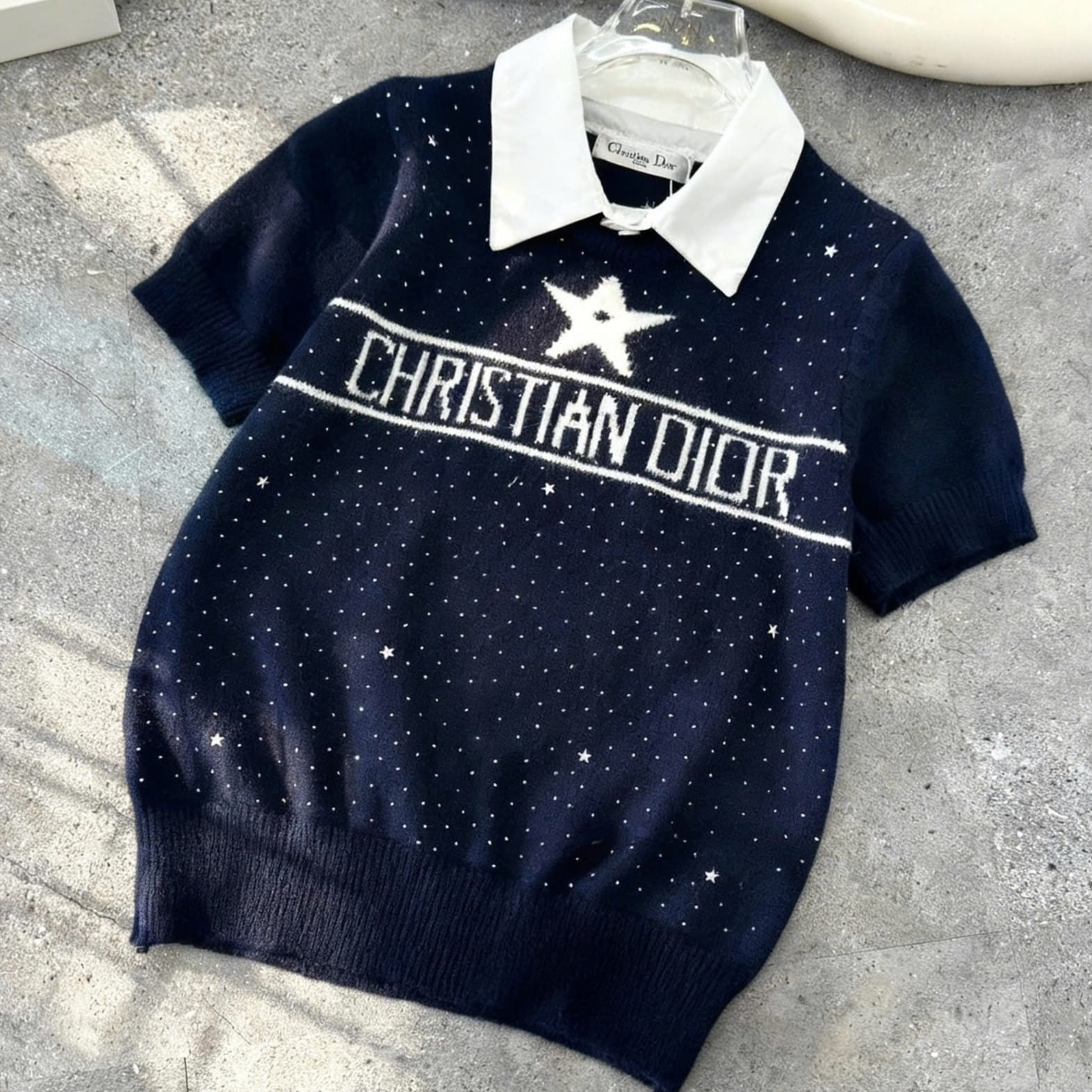 Áo len cổ sơ mi Dior 3