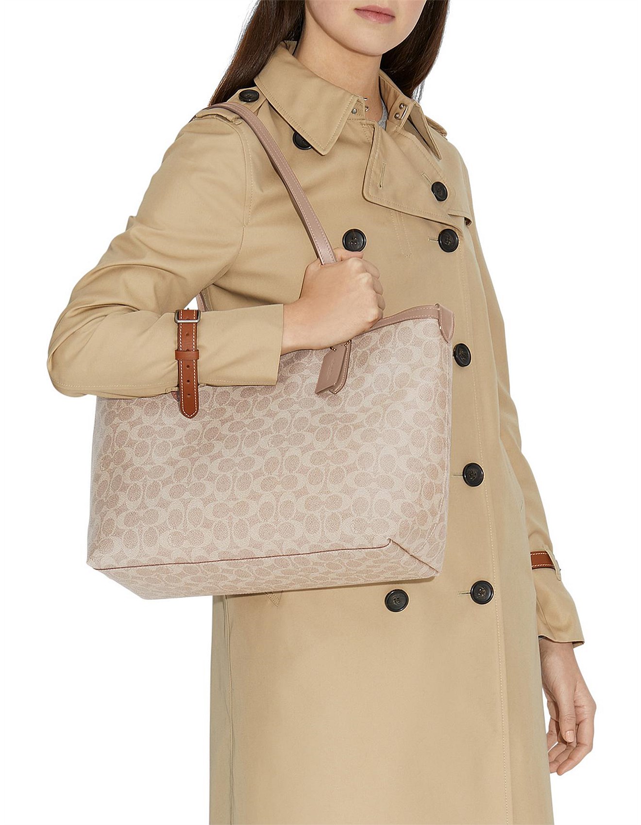 Túi Coach Central Tote With Zip In Signature Canvas Sand Taupe 69422 6