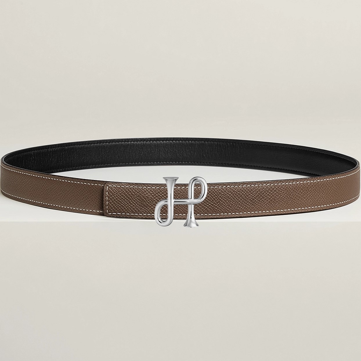 Dây nịt nữ Hermes Cor Baroque Belt Buckle Reversible Leather Strap Étoupe 24 mm 5