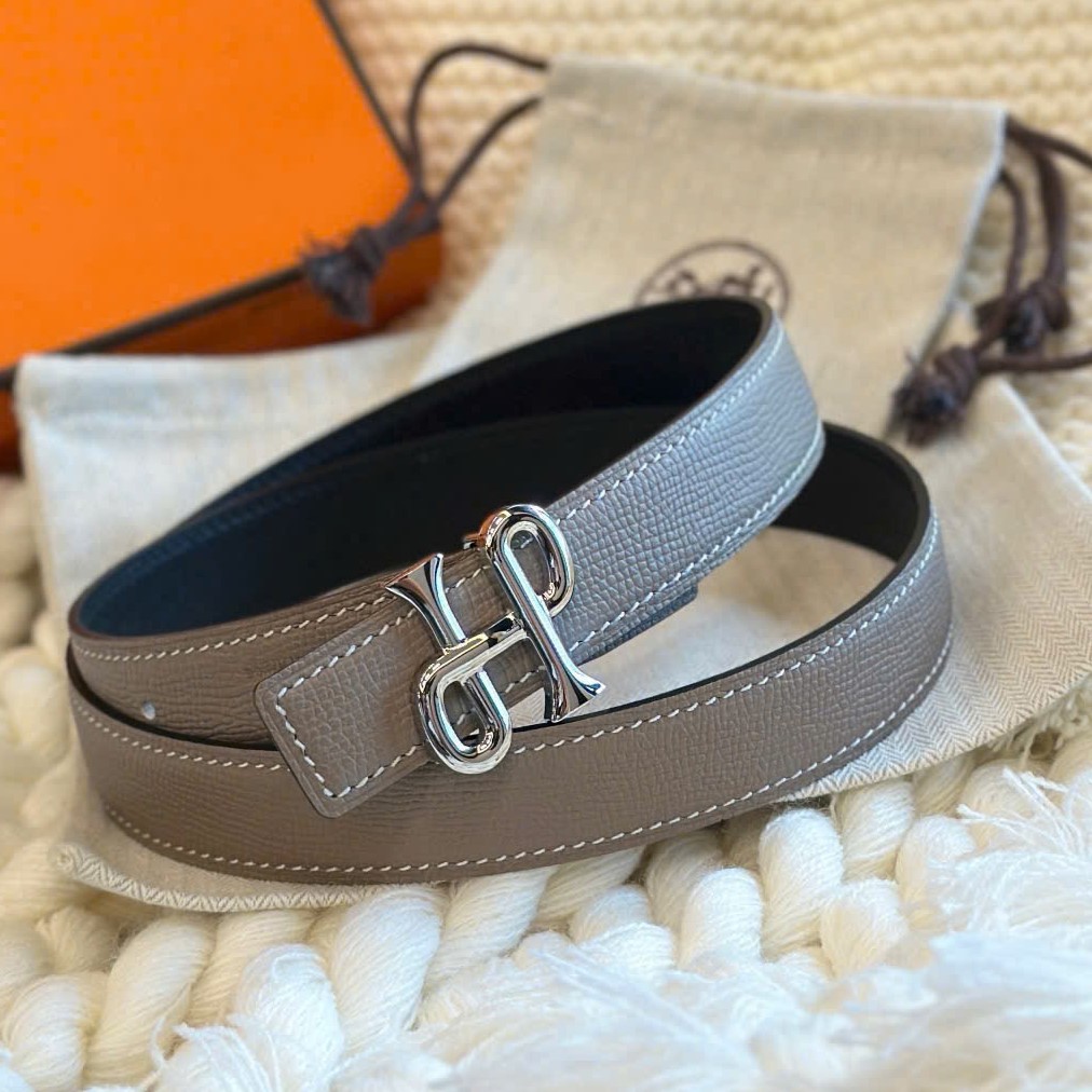 Dây nịt nữ Hermes Cor Baroque Belt Buckle Reversible Leather Strap Étoupe 24 mm 8