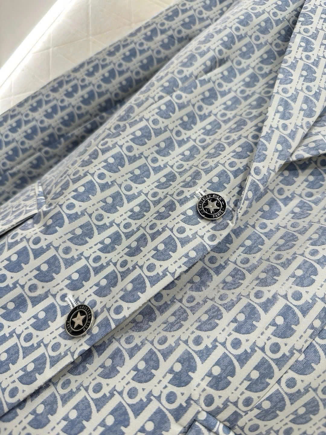 Áo khoác vest nữ xanh dương họa tiết hãng Dior 6