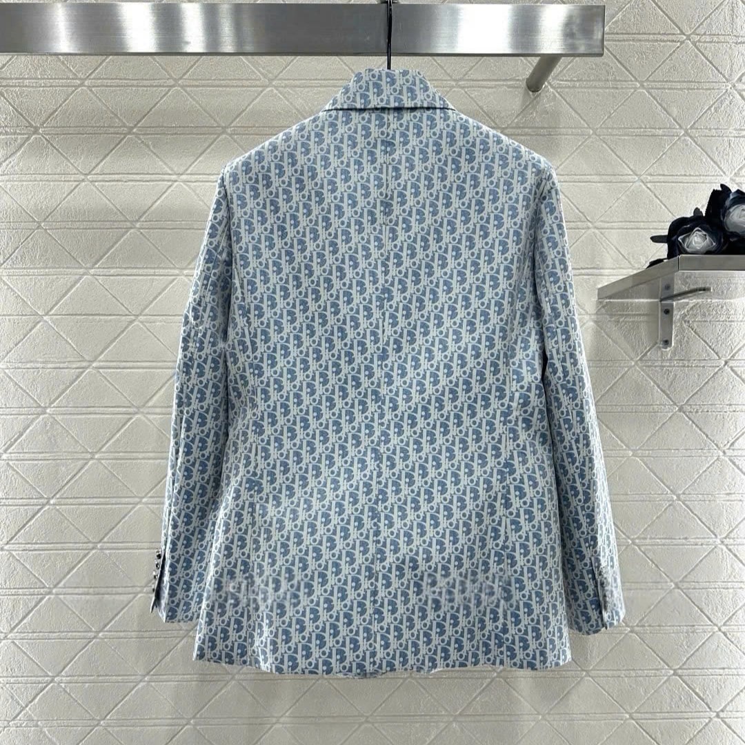 Áo khoác vest nữ xanh dương họa tiết hãng Dior 8