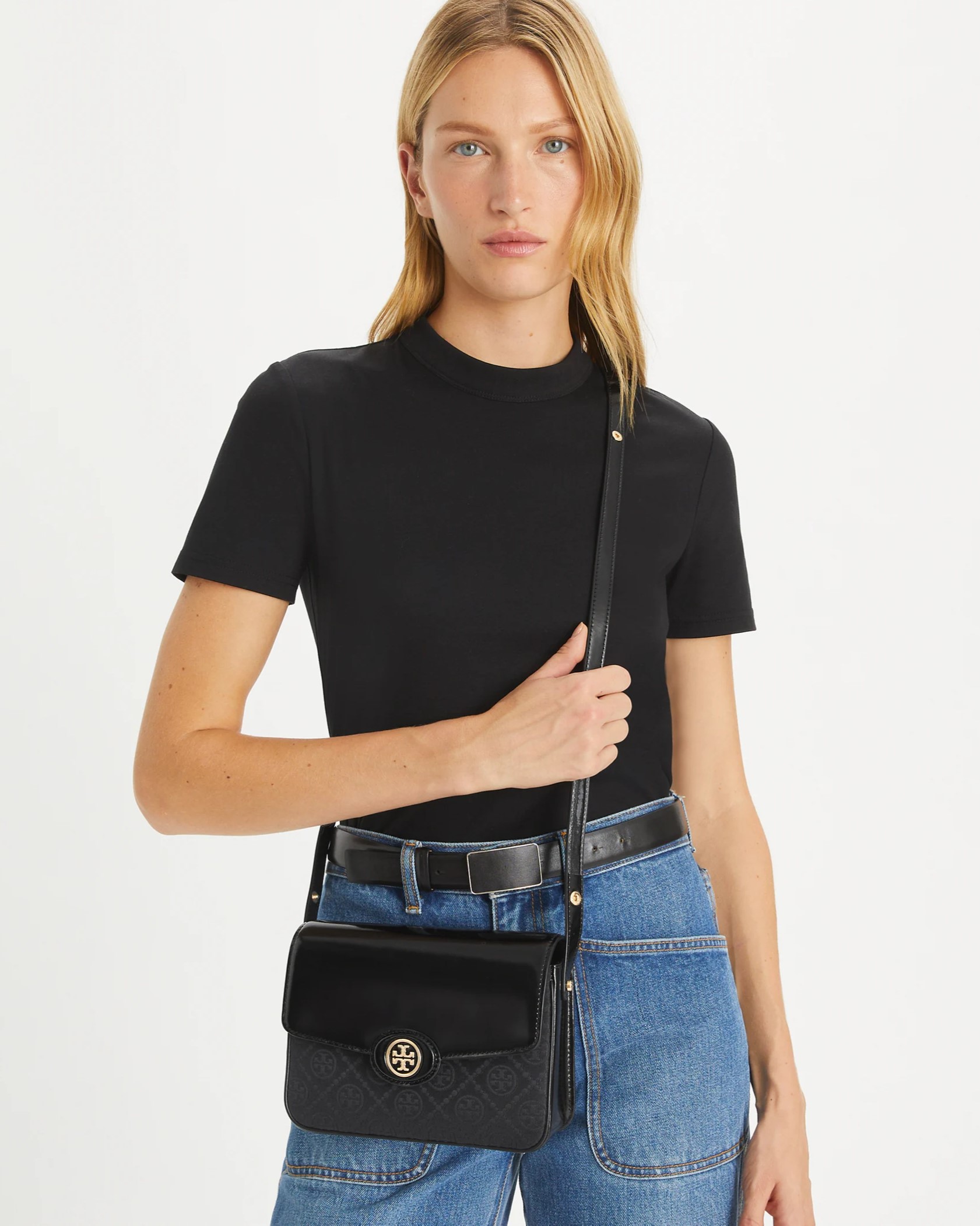 Túi Tory Burch Robinson T Monogram Convertible Shoulder Bag Black 4