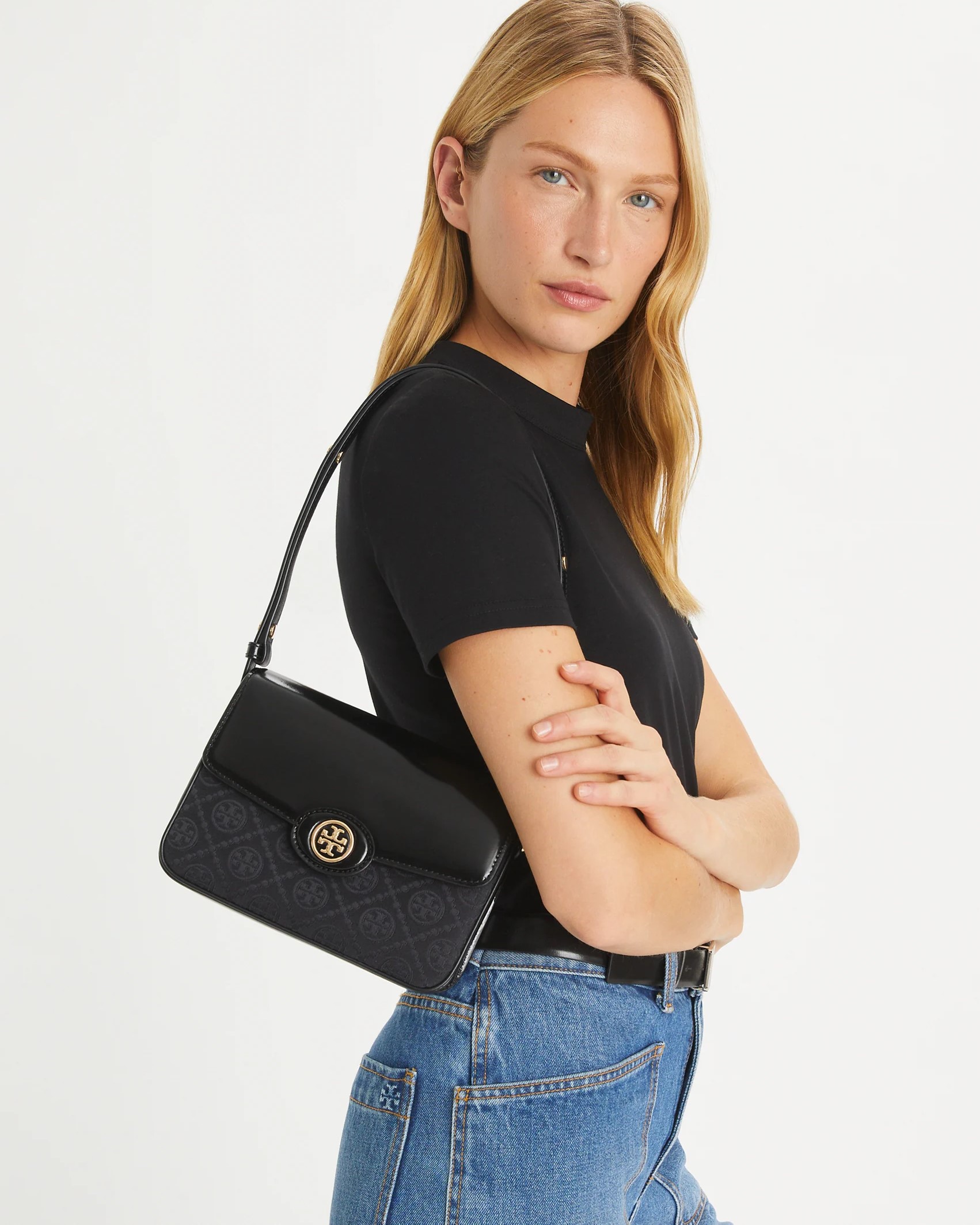 Túi Tory Burch Robinson T Monogram Convertible Shoulder Bag Black 5
