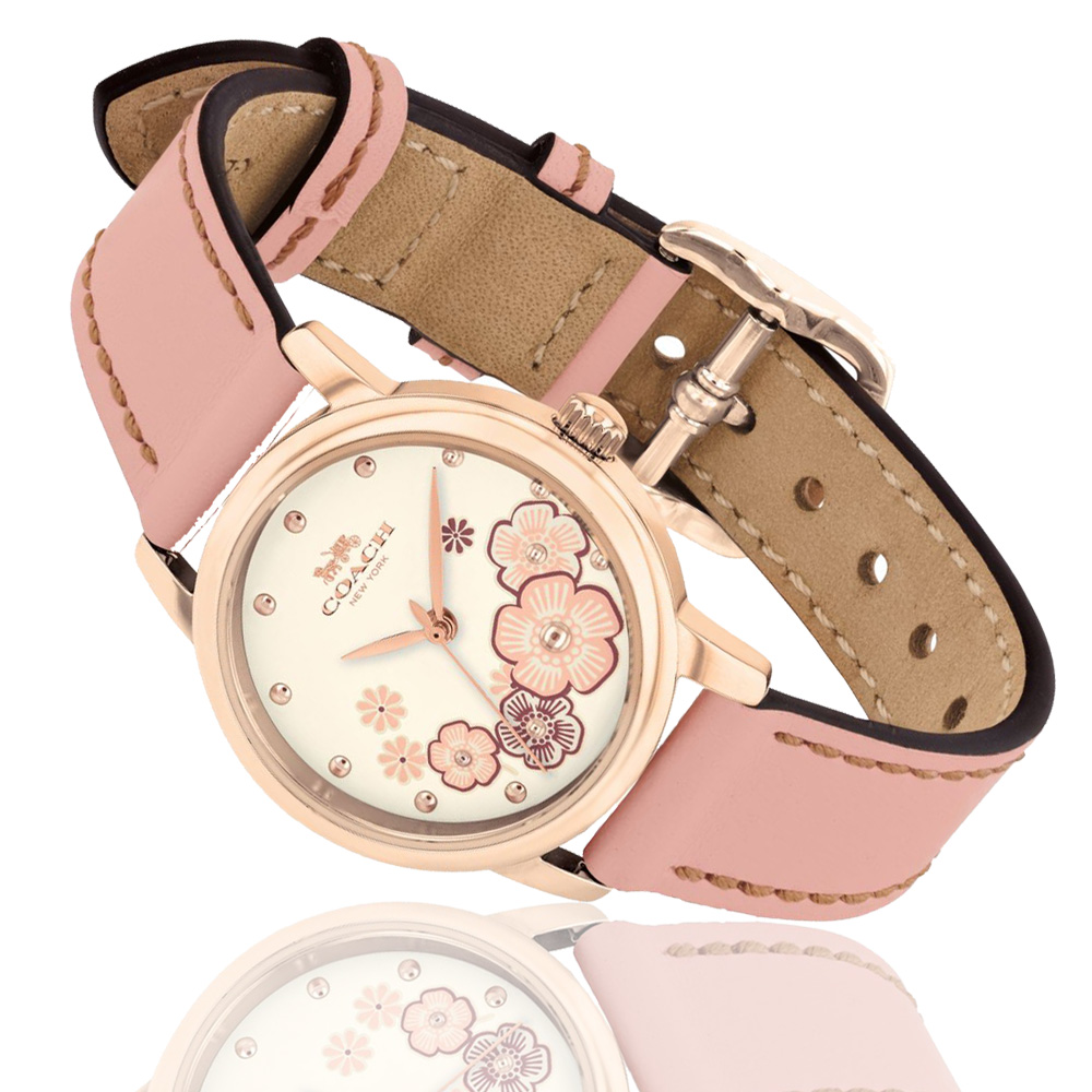 ĐỒNG HỒ NỮ COACH FLORAL GRAND ANALOG QUART GOLD STAINLESS STEEL PINK LEATHER STRAP WOMEN WATCH 14503060 2