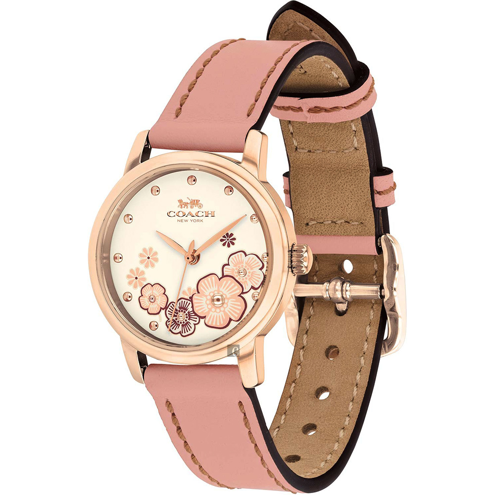 ĐỒNG HỒ NỮ COACH FLORAL GRAND ANALOG QUART GOLD STAINLESS STEEL PINK LEATHER STRAP WOMEN WATCH 14503060 3