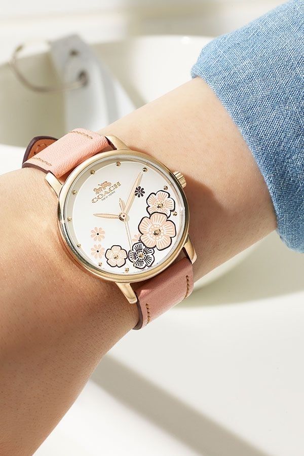 ĐỒNG HỒ NỮ COACH FLORAL GRAND ANALOG QUART GOLD STAINLESS STEEL PINK LEATHER STRAP WOMEN WATCH 14503060 5
