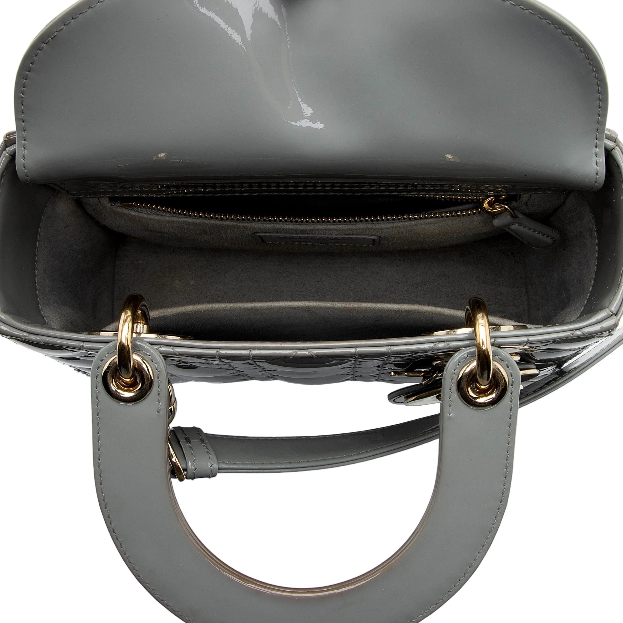 Túi Dior Small Lady Dior Bag Stone Gray Patent Cannage Calfskin 7