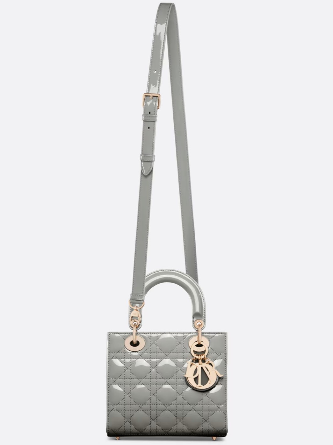 Túi Dior Small Lady Dior Bag Stone Gray Patent Cannage Calfskin 9