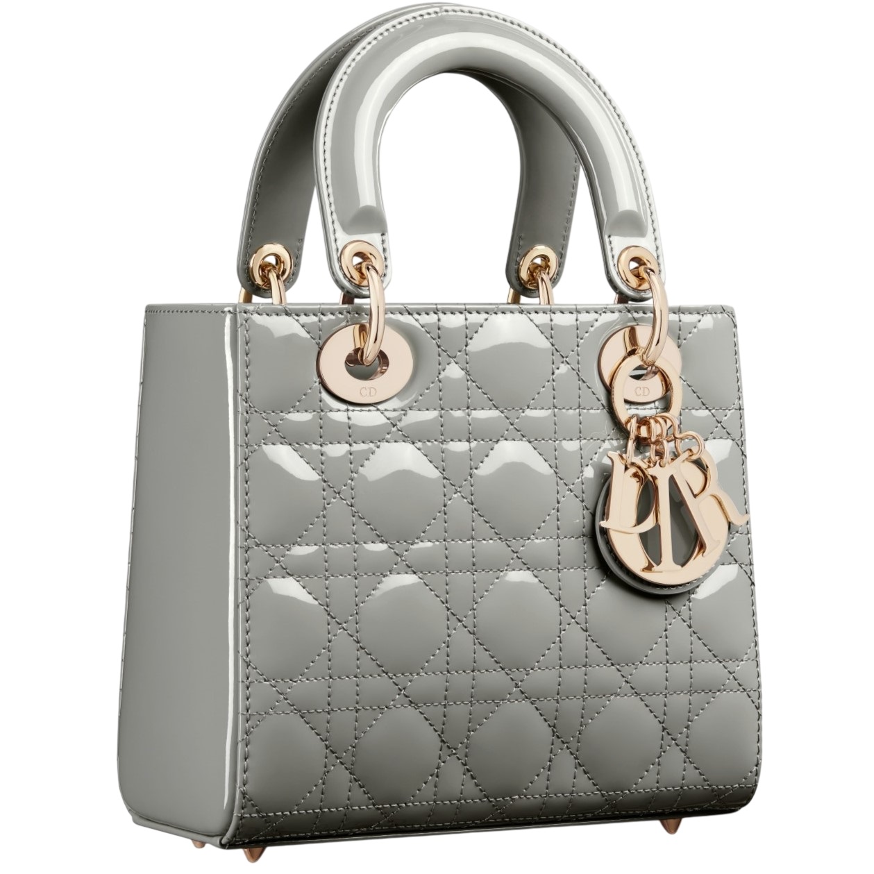 Túi Dior Small Lady Dior Bag Stone Gray Patent Cannage Calfskin 6
