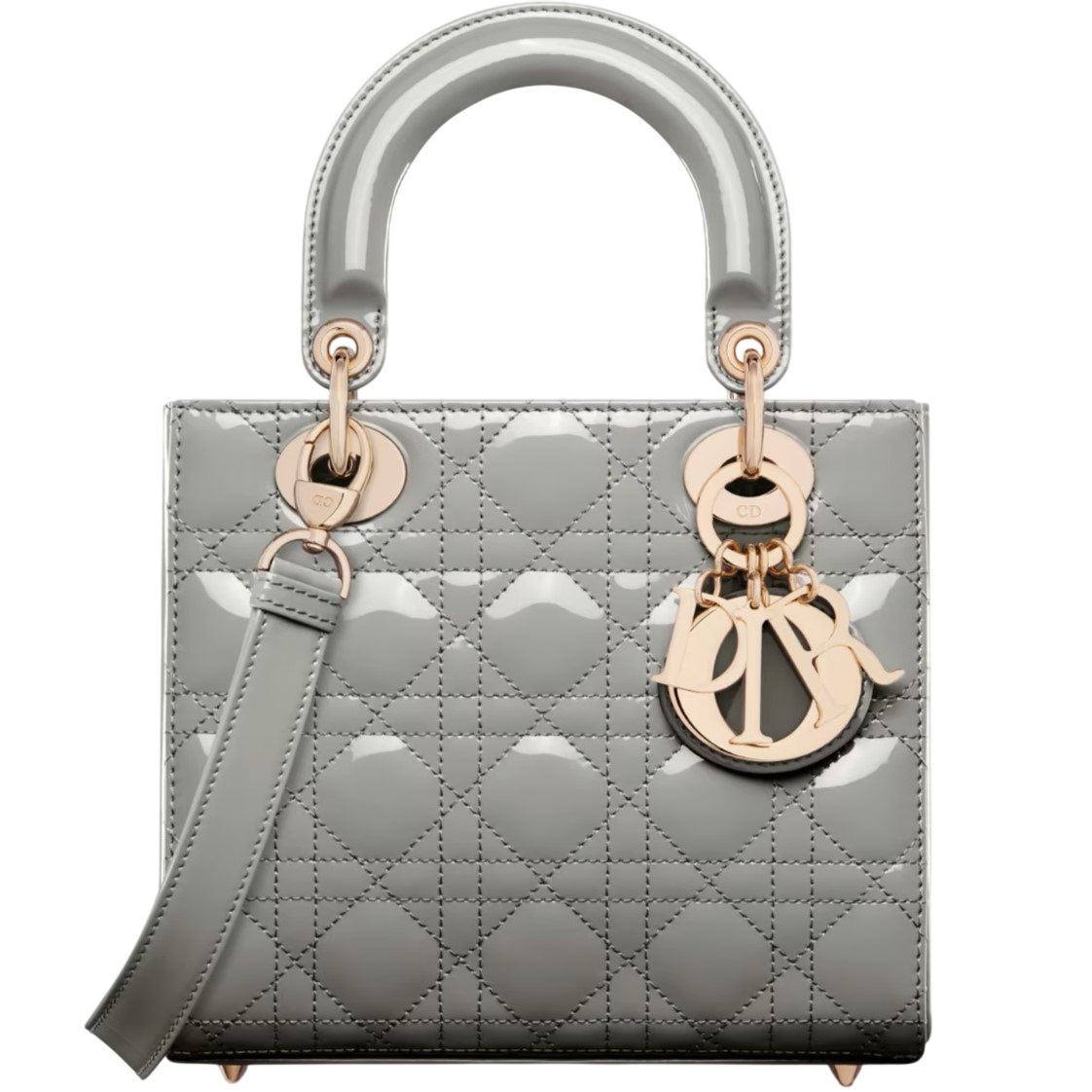 Túi Dior Small Lady Dior Bag Stone Gray Patent Cannage Calfskin 11