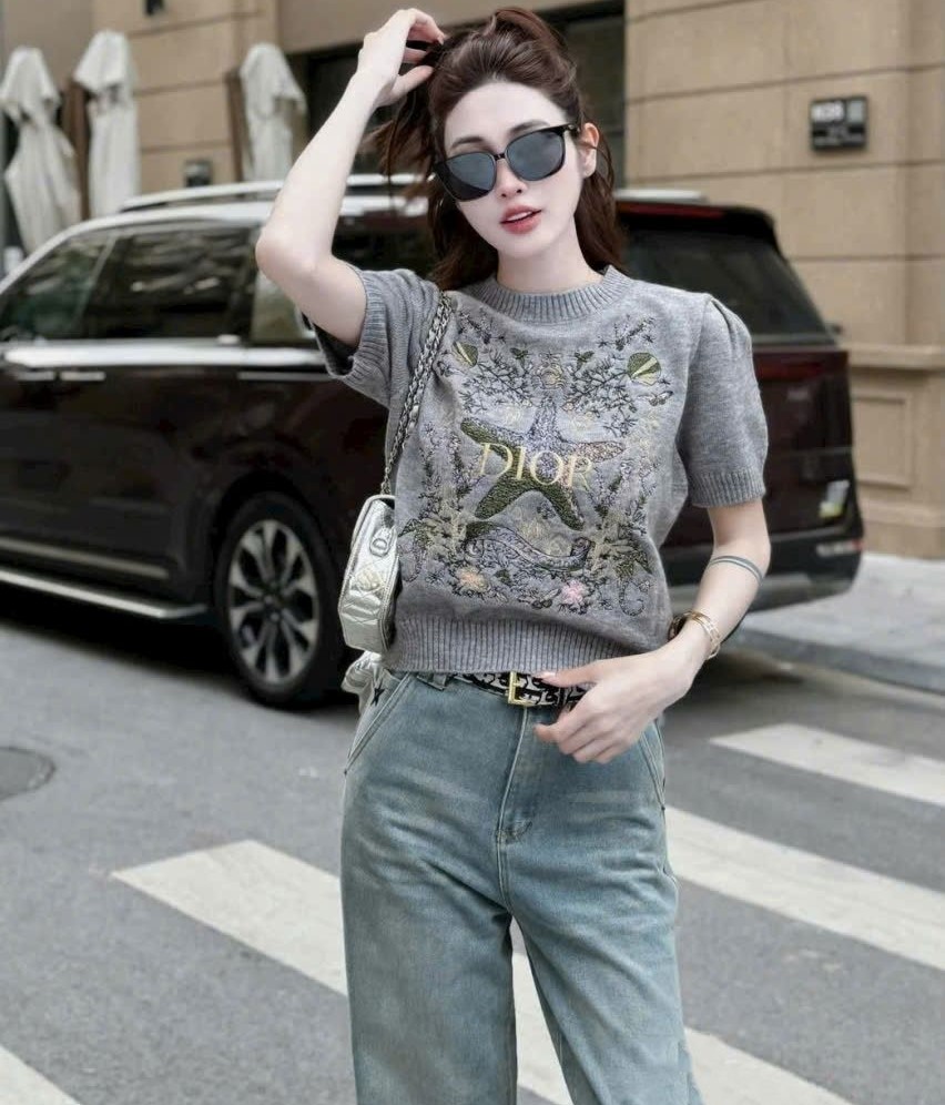 Áo len xám Dior họa tiết ngôi sao 6