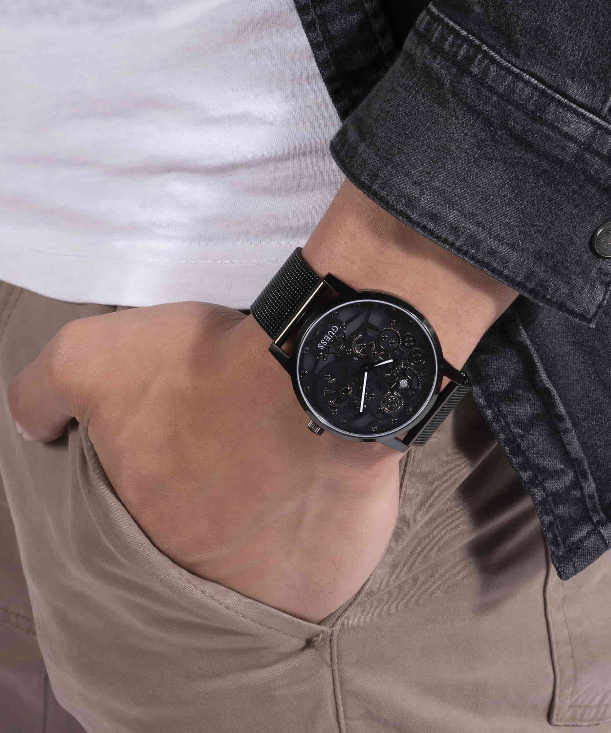 ĐỒNG HỒ NAM GUESS ANALOG WATCH FOR MEN BLACKMESH POLISHED BRACELET GW0538G3 3