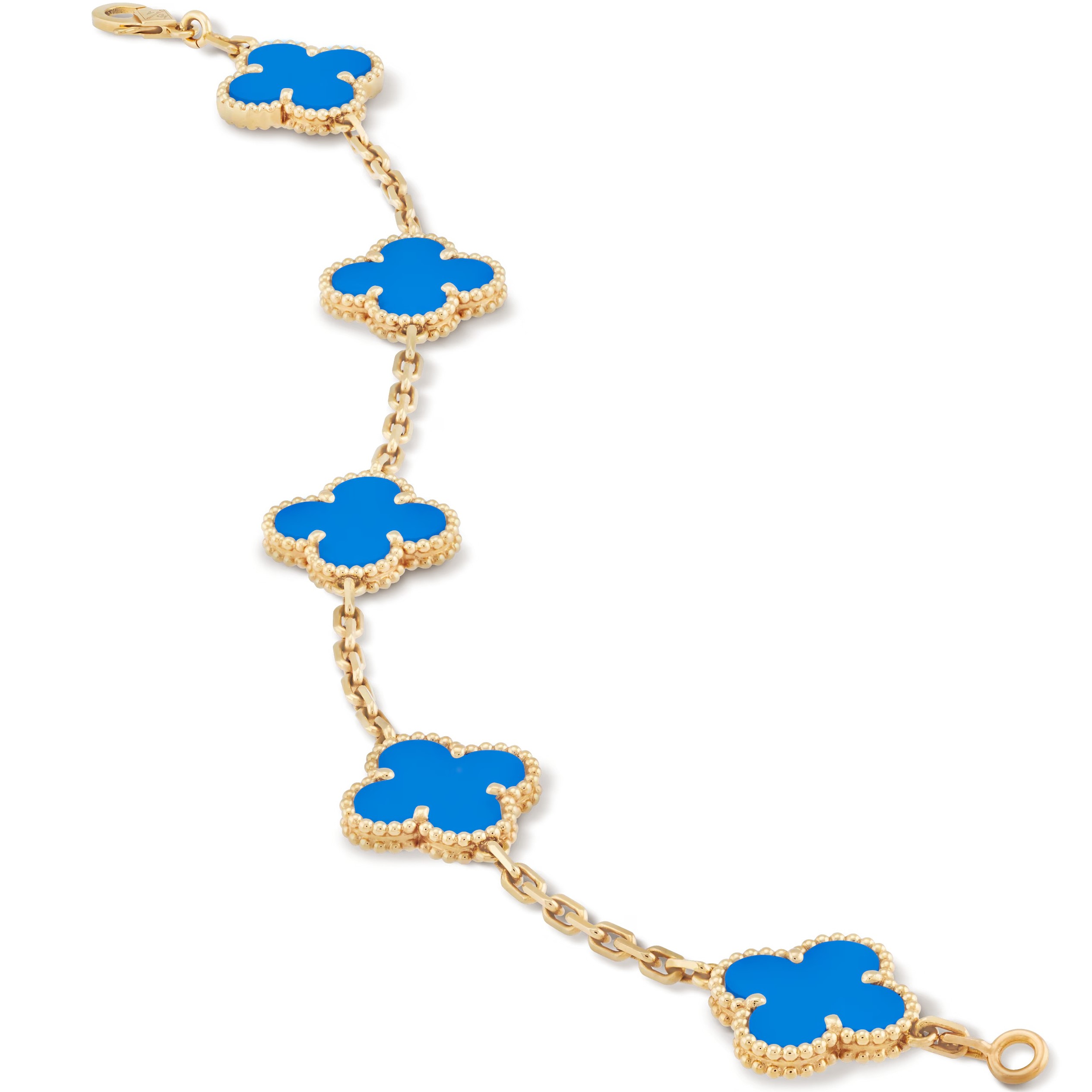 Vòng đeo tay cỏ 4 lá Van Cleef Arpels Vintage Alhambra 5 Motifs Bracelet Yellow Gold Blue Agate VCARP34900 2