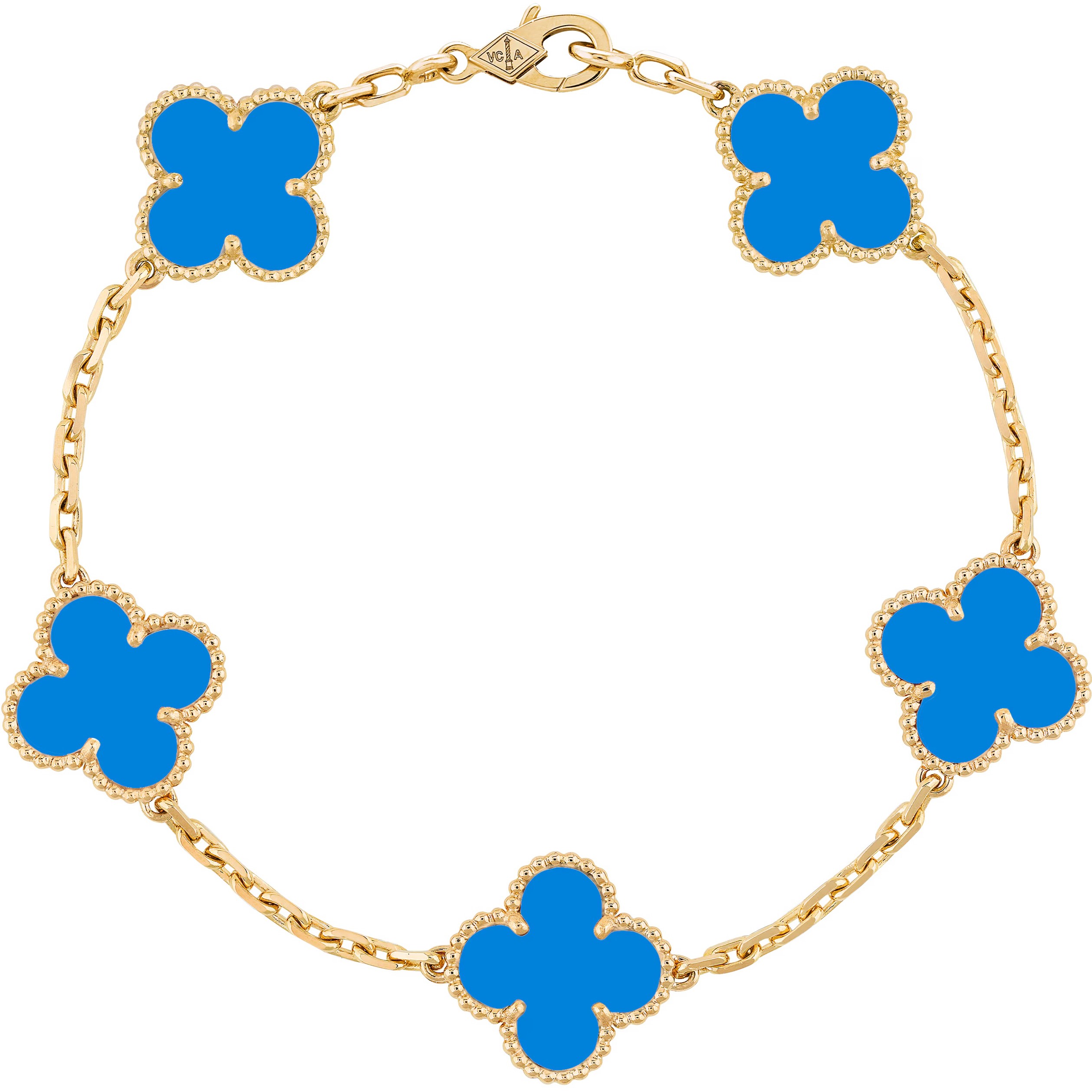 Vòng đeo tay cỏ 4 lá Van Cleef Arpels Vintage Alhambra 5 Motifs Bracelet Yellow Gold Blue Agate VCARP34900 5