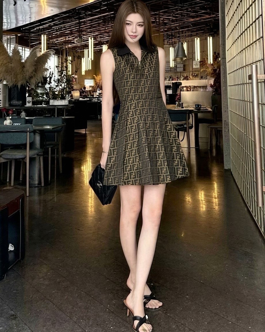 Đầm nữ sát nách cổ polo dáng xòe Fendi 1