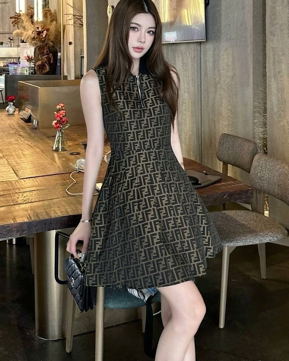 Đầm nữ sát nách cổ polo dáng xòe Fendi 5