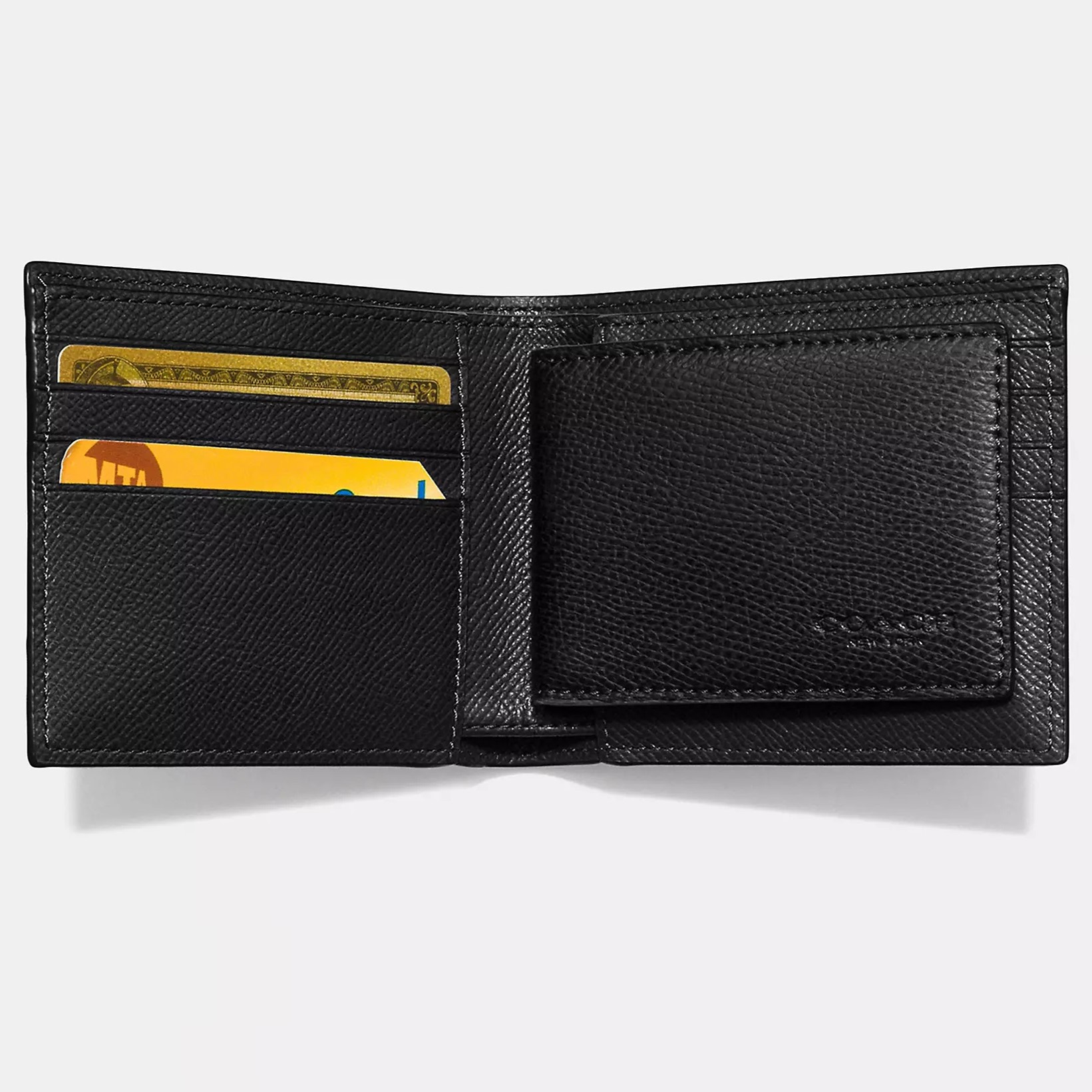 VÍ NGẮN NAM COACH BLACK COMPACT ID CROSSGRAIN LEATHER WALLET F59112 1