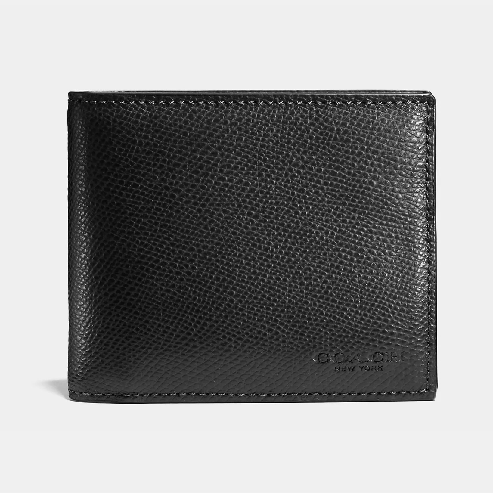 VÍ NGẮN NAM COACH BLACK COMPACT ID CROSSGRAIN LEATHER WALLET F59112 2