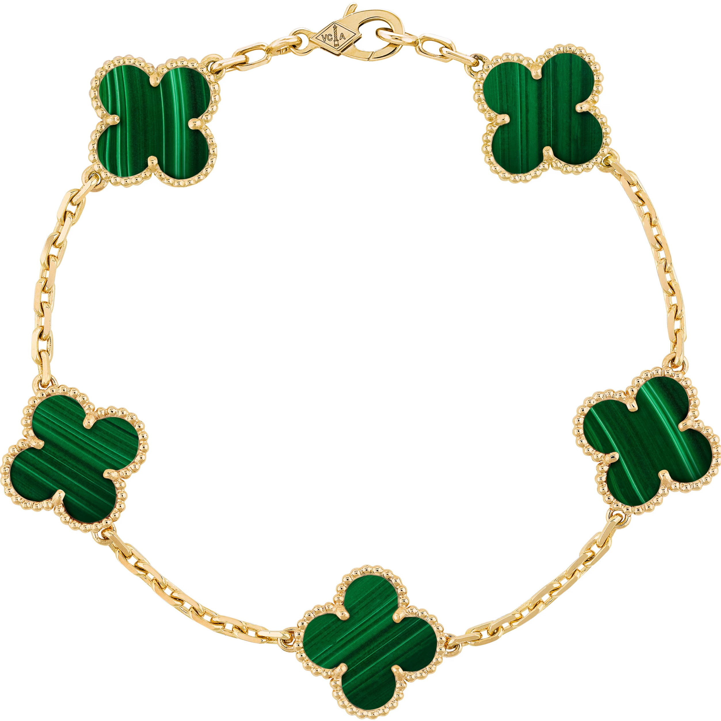 Vòng đeo tay cỏ 4 lá xanh Van Cleef Arpels Vintage Alhambra 5 Motifs Bracelet Yellow Gold Malachite VCARL80900 2
