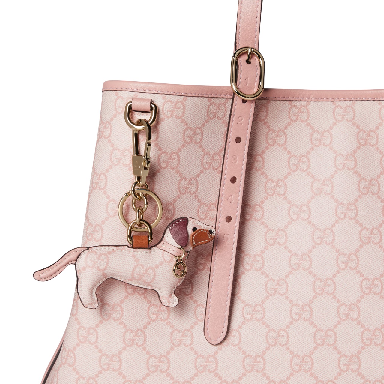 Móc khóa Gucci Dog-shaped Bag Charm Light pink GG Supreme 1