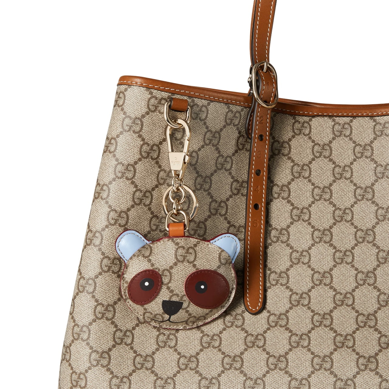 Móc treo túi Gucci Panda-shaped Bag Charm Beige and Dark Brown GG Monogram Canvas 4