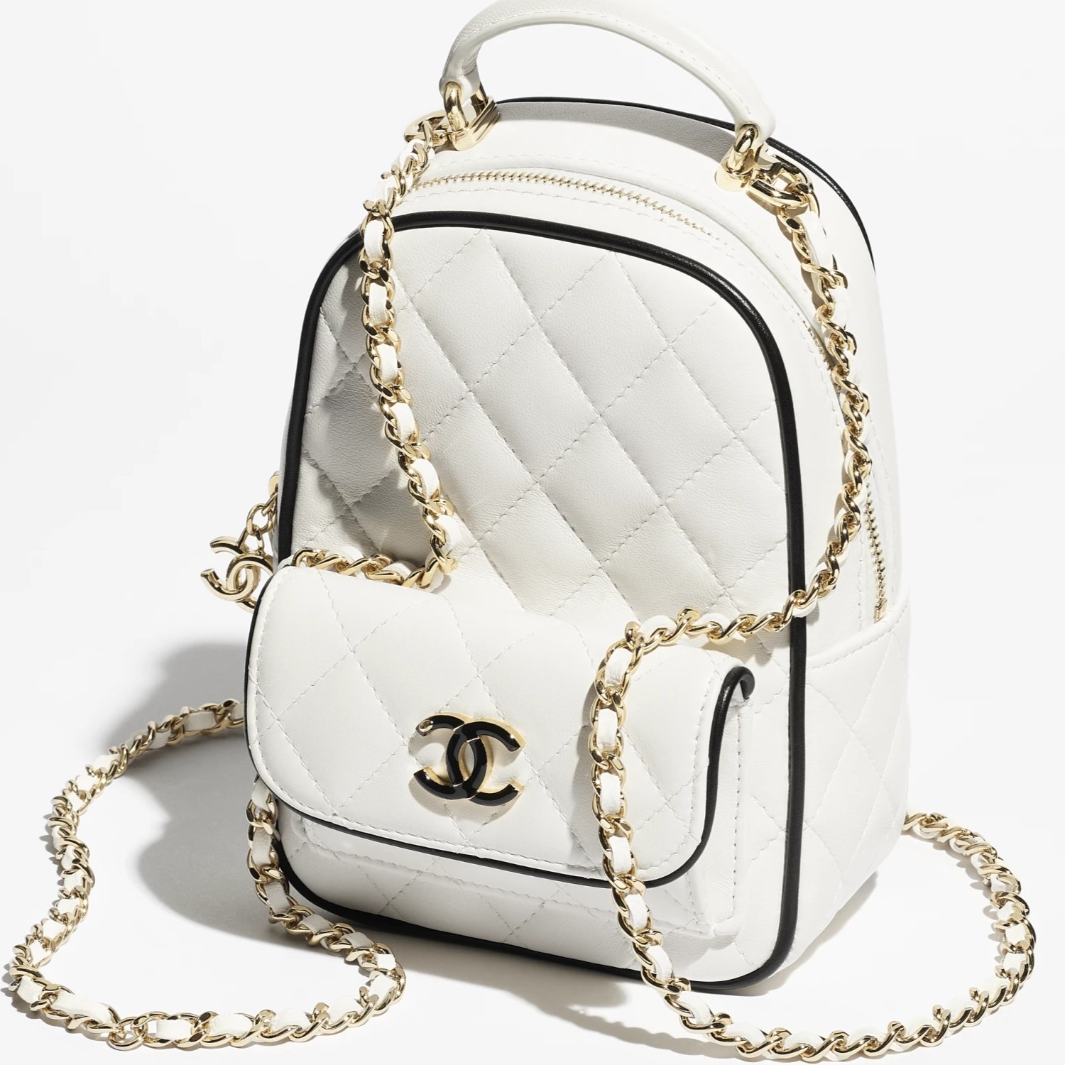 Balo Chanel Mini Backpack Lambskin White Black 1