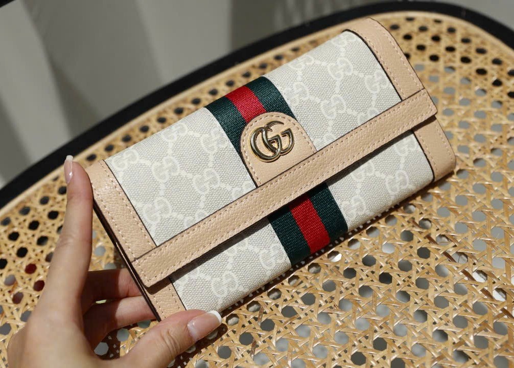 VÍ NỮ DÀI GUCCI OPHIDIA GG CONTINENTAL WALLET WITH BEIGE AND WHITE GG SUPREME CANVAS 6
