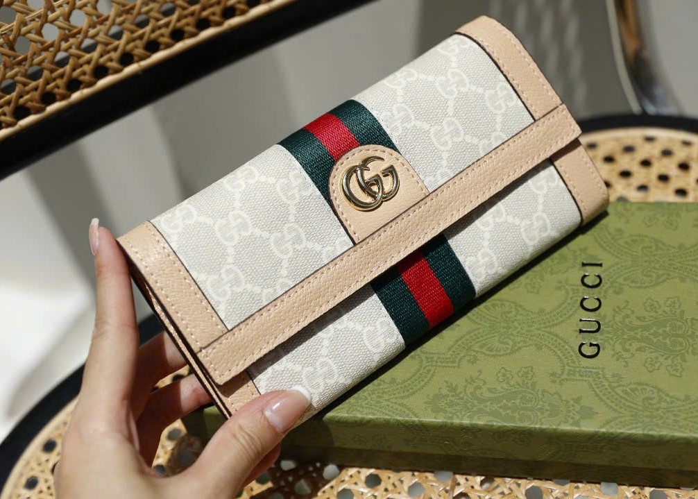VÍ NỮ DÀI GUCCI OPHIDIA GG CONTINENTAL WALLET WITH BEIGE AND WHITE GG SUPREME CANVAS 8