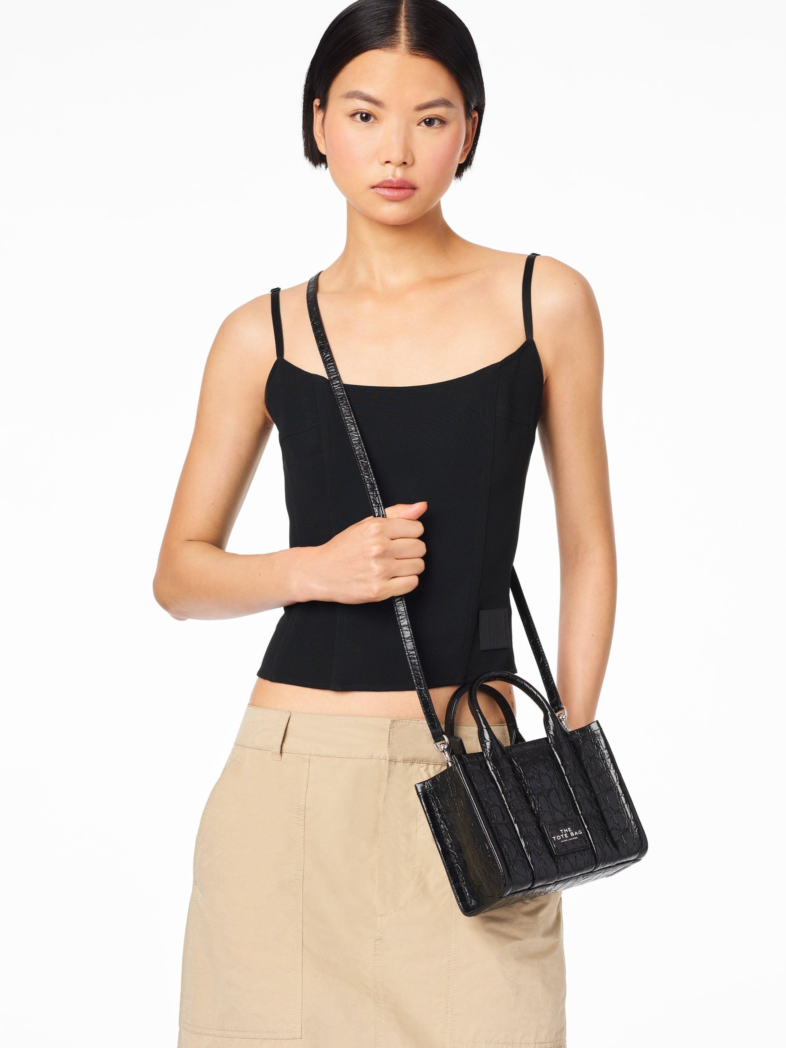 Túi xách nữ Marc Jacobs The Croc-Embossed Micro Tote Bag Black H089L01RE22 1