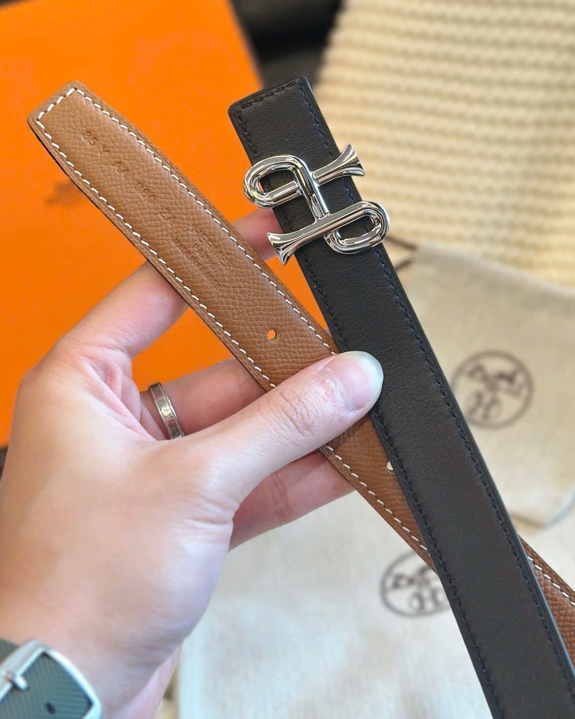 Thắt lưng nữ Hermes Cor Baroque Belt Buckle Reversible Leather Strap Gold 24 mm 4