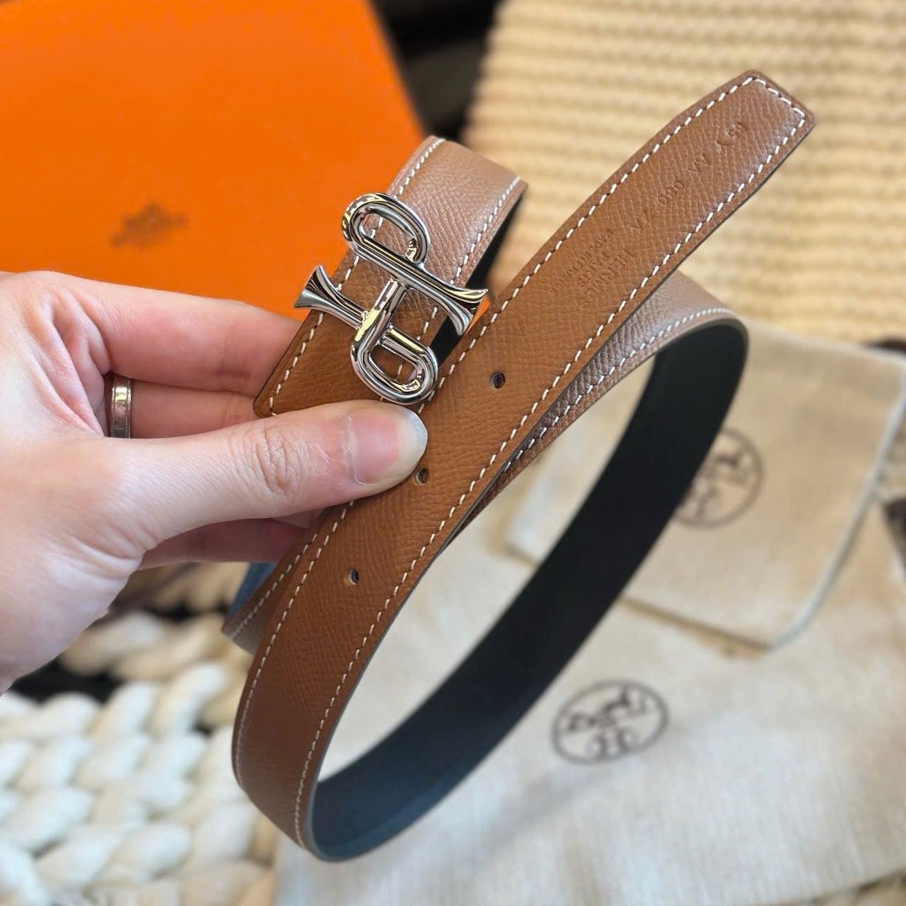 Thắt lưng nữ Hermes Cor Baroque Belt Buckle Reversible Leather Strap Gold 24 mm 8