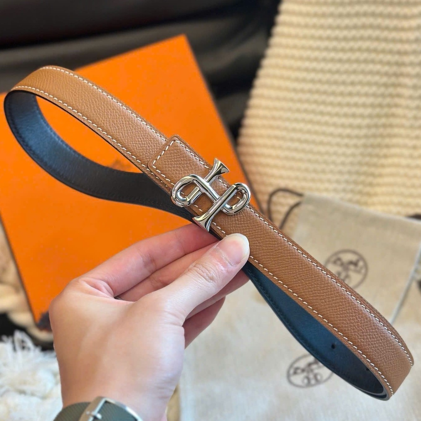 Thắt lưng nữ Hermes Cor Baroque Belt Buckle Reversible Leather Strap Gold 24 mm 9