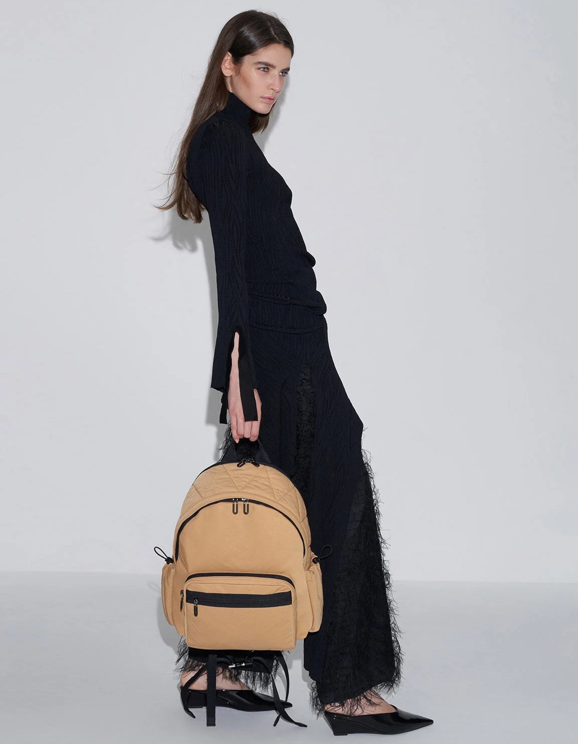 Balô CNK Charles Keith Soleil Nylon Backpack Camel CK2-60671589 10