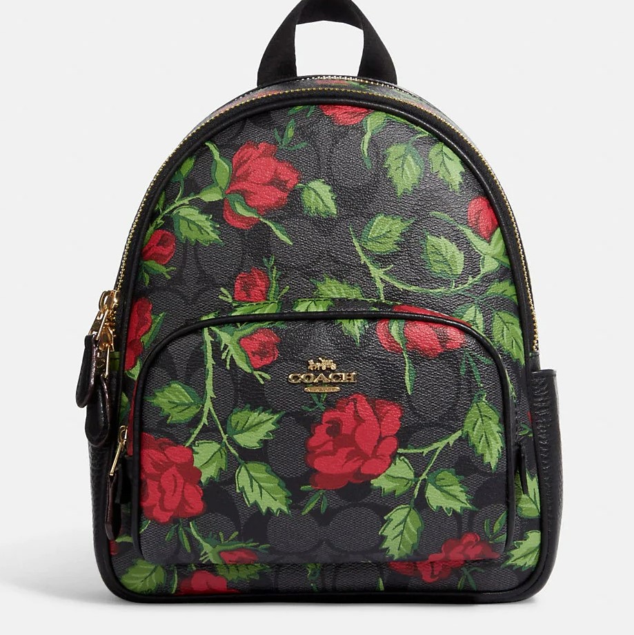 BALO NỮ COACH MINI COURT BACKPACK IN SIGNATURE CANVAS WITH FAIRYTALE ROSE PRINT 2