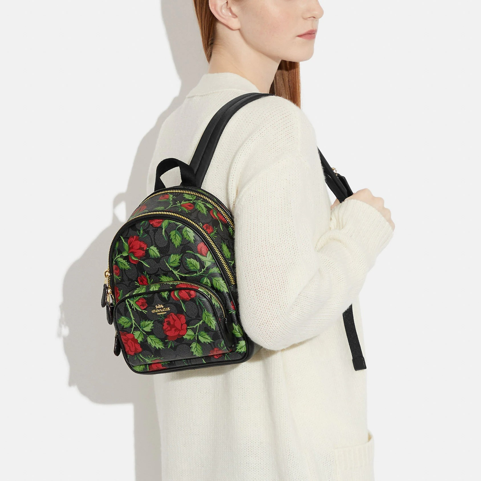 BALO NỮ COACH MINI COURT BACKPACK IN SIGNATURE CANVAS WITH FAIRYTALE ROSE PRINT 4