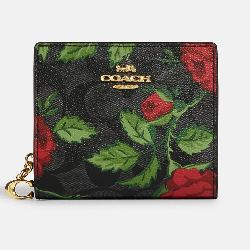 VÍ NGẮN COACH SNAP WALLET IN SIGNATURE CANVAS WITH FAIRYTALE ROSE PRINT 4