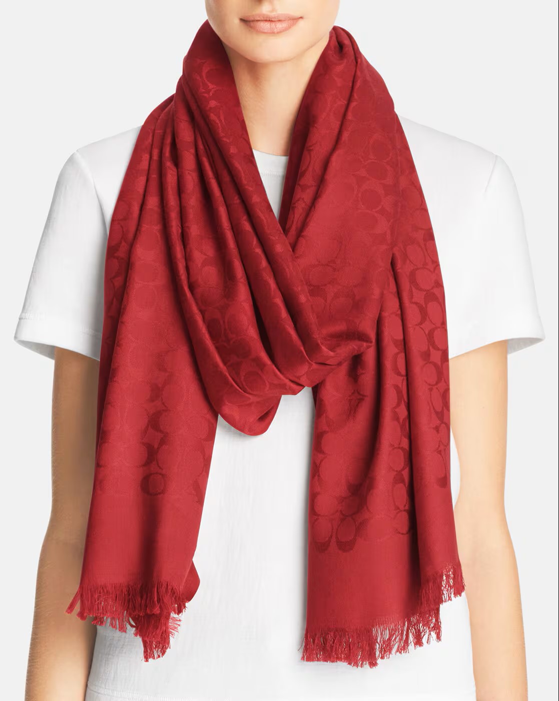 Khăn choàng Coach Fringe Scarf Signature C Logo Wrap True Red F76394 3