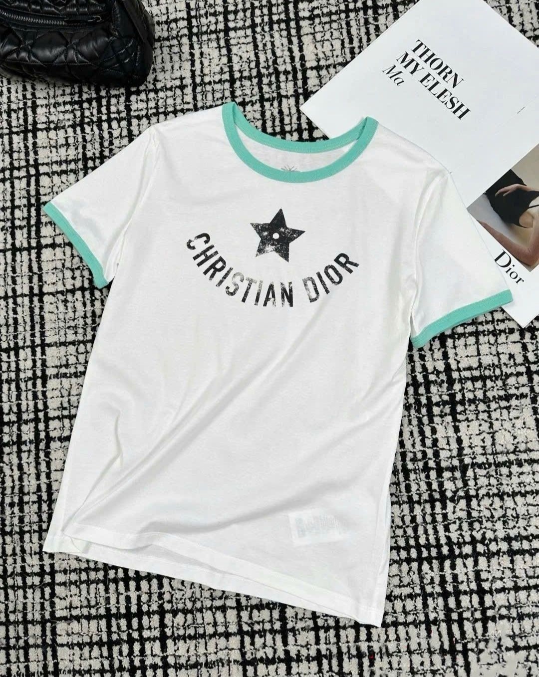 Áo Dior nữ Dioriviera T-Shirt Ecru and Aquamarina Cotton Jersey 1