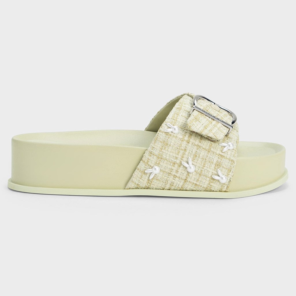 DÉP CHARLES KEITH CON THỎ BUNNY TWEED BUCKLED SLIDES CK1-70380933 7