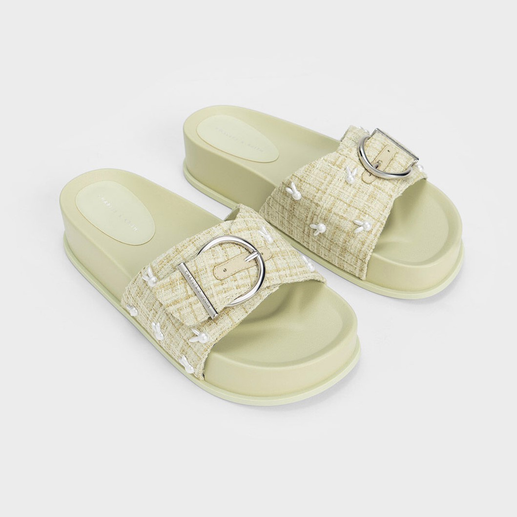 DÉP CHARLES KEITH CON THỎ BUNNY TWEED BUCKLED SLIDES CK1-70380933 8
