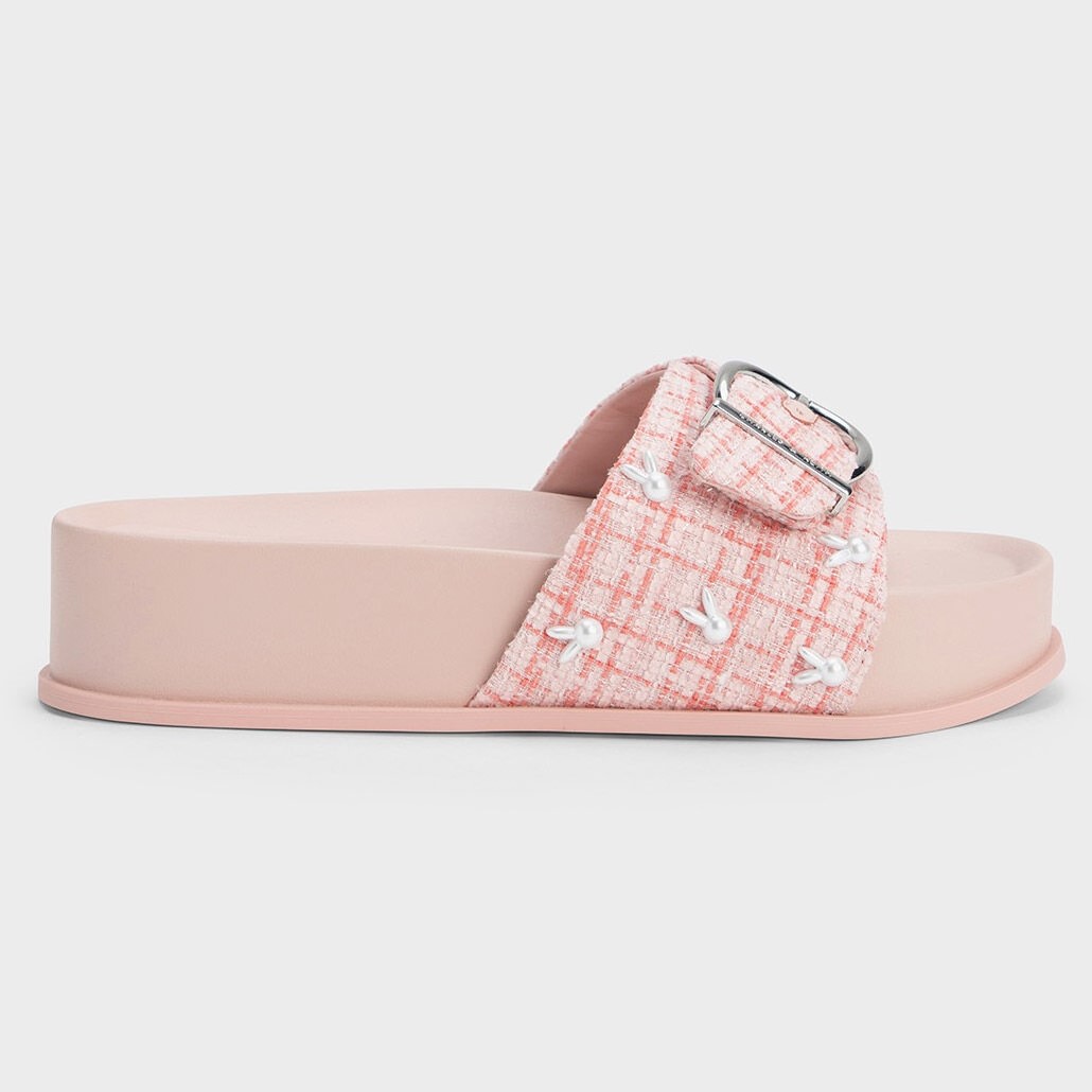 DÉP CHARLES KEITH CON THỎ BUNNY TWEED BUCKLED SLIDES CK1-70380933 19