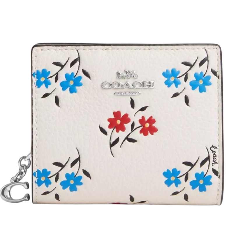 Ví Coach nữ ngắn Snap Wallet Floral Print Chalk Multi CT981 4