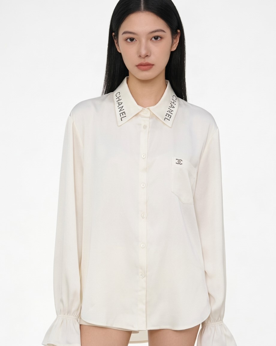Áo sơ mi lụa trắng ngà Chanel 6