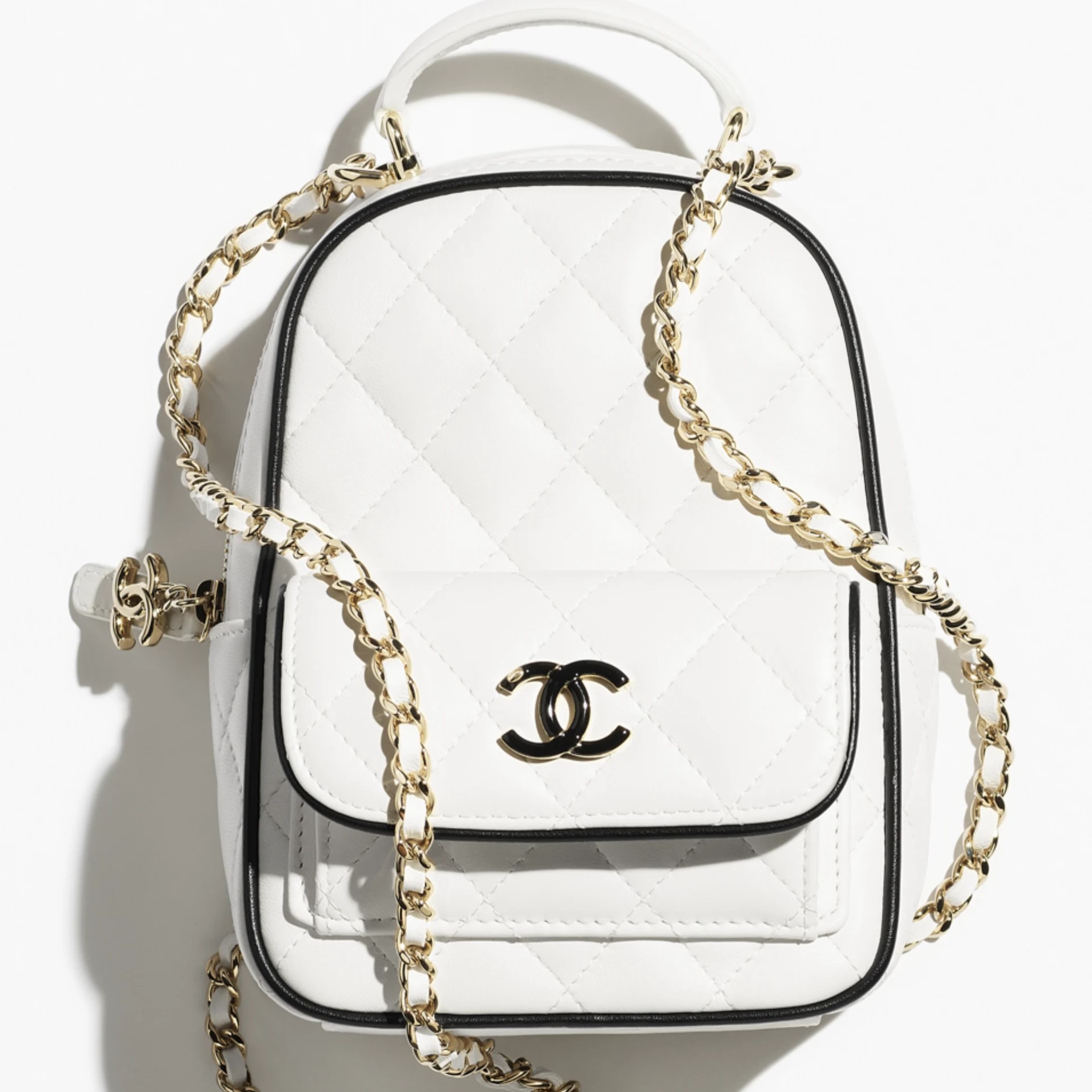 Balo Chanel Mini Backpack Lambskin White Black 4